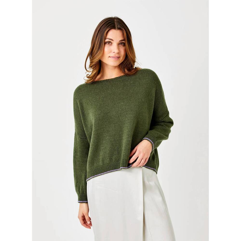 NEW SUZY D lauretta oversized sweater in army/lilac trim